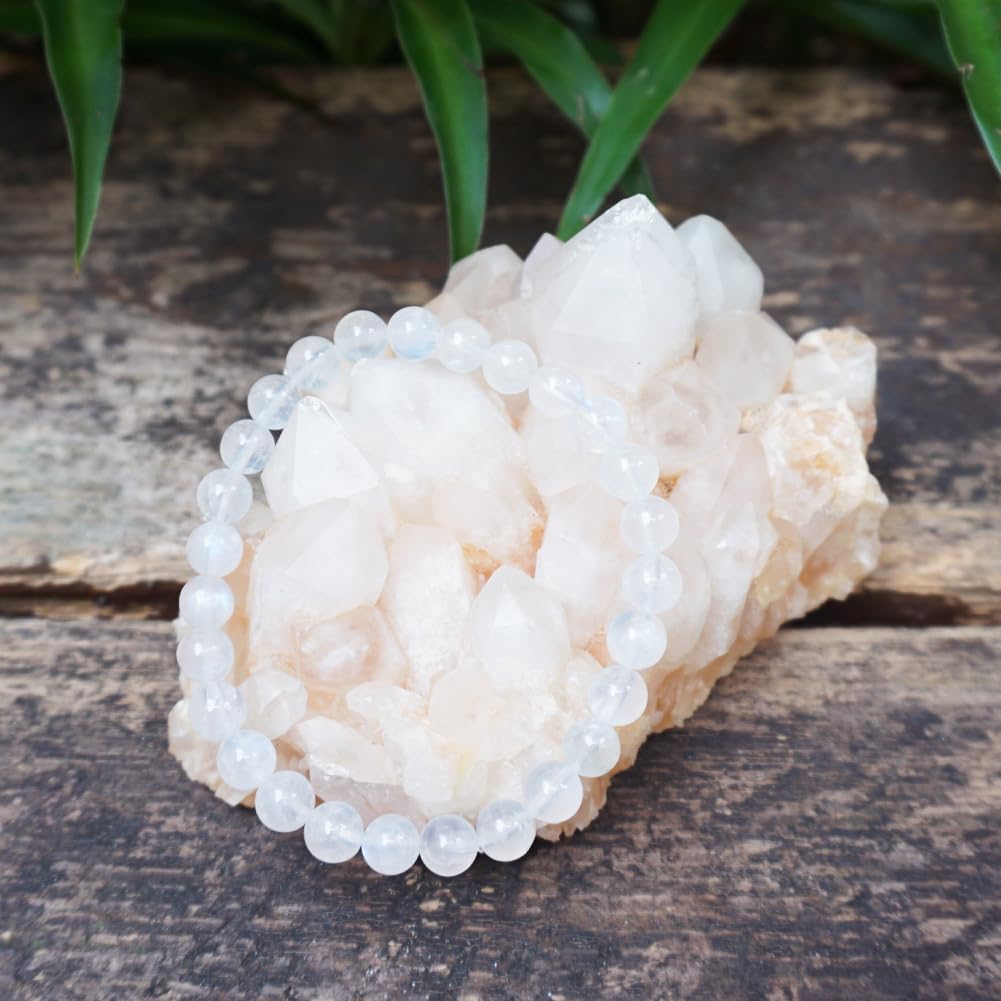 6MM Crown Chakra Moonstone Bracelet - Natural Gemstone for Love and Relationships | Adjustable 7.5-8" | Gift Box and Velvet Pouch Included | Men's and Women's Jewelry