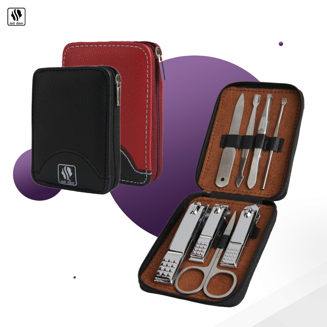 Skull Shaver 8-Piece Manicure Set for Men - High Quality Nail Kit - Stainless Steel Grooming Tools - Precision Nail Clippers with Compact Travel Case - Durable & Ergonomic Design