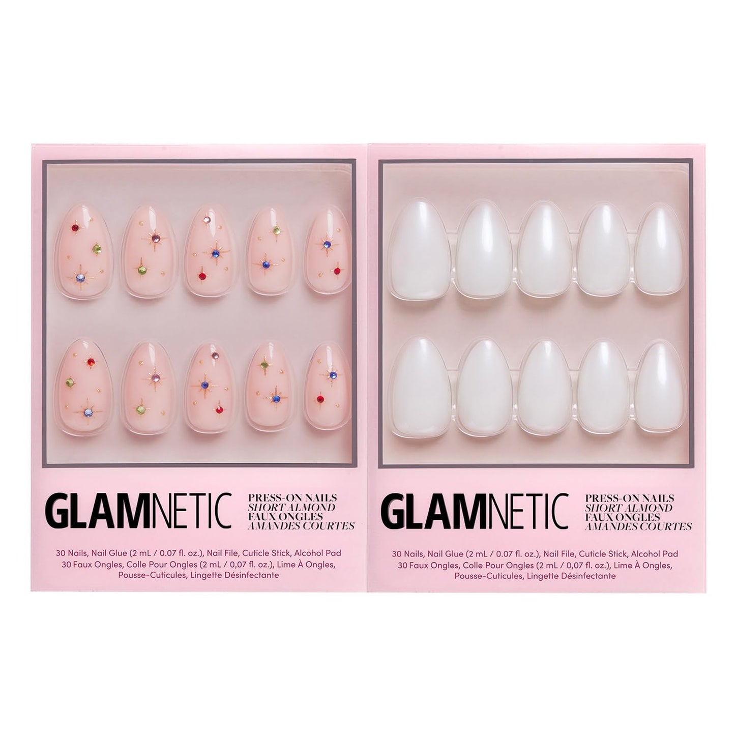 Glamnetic Press-On Nails Bundle - North Star & Hailey | Short Almond Fake Nails with 3D Multicolor Gems | Glazed Short Almond False Nails | Reusable, Salon-Quality Nail Kits
