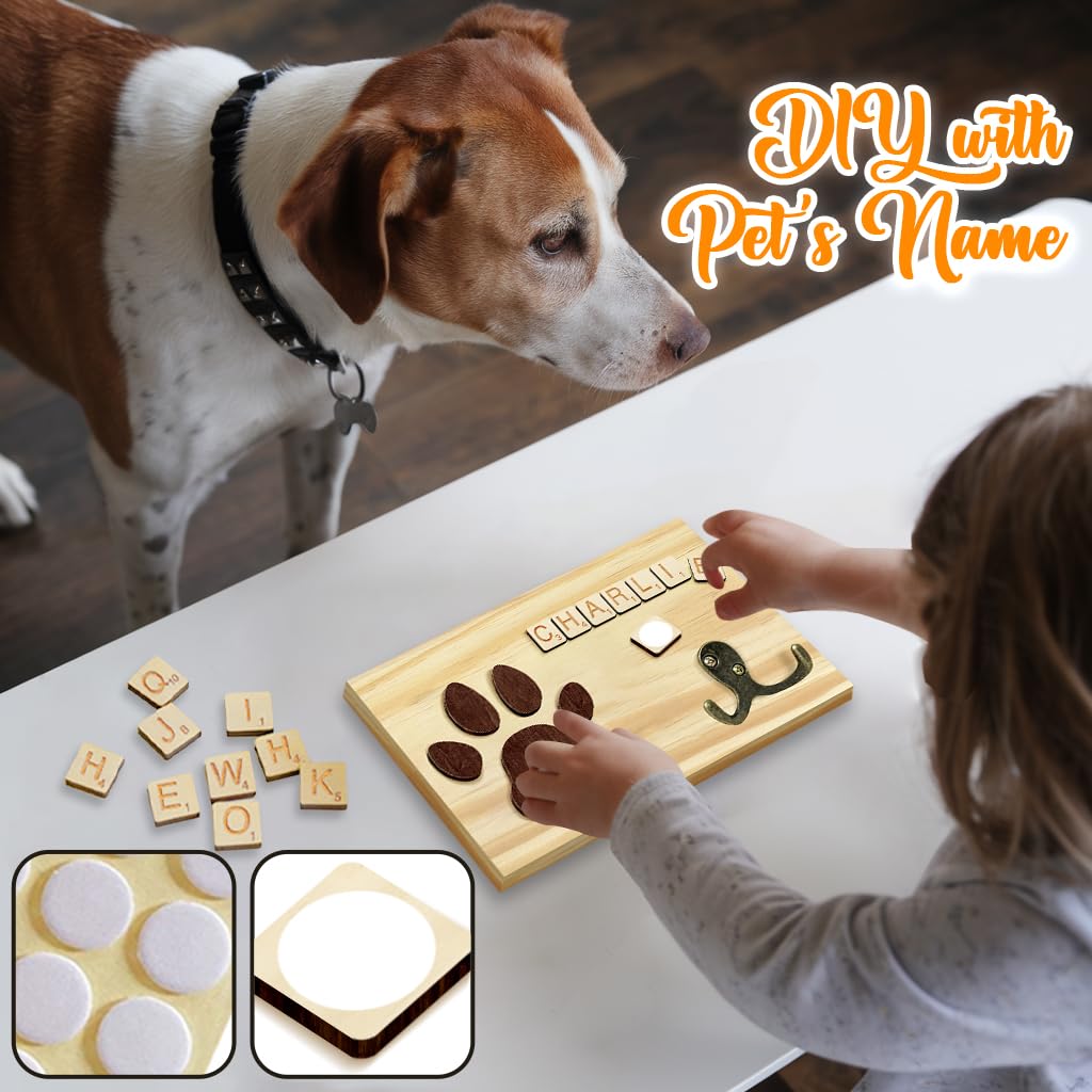 VINARTSVN 2 Pack Dog Leash Holder Wall Mount, Pet Harness Hanger with Scrabble Letters, Dog Collar Organizer for Entryway, Cat Leash Holder for Wall, Pet Loss Gifts, Keepsake, Home Decor PF218-CBN