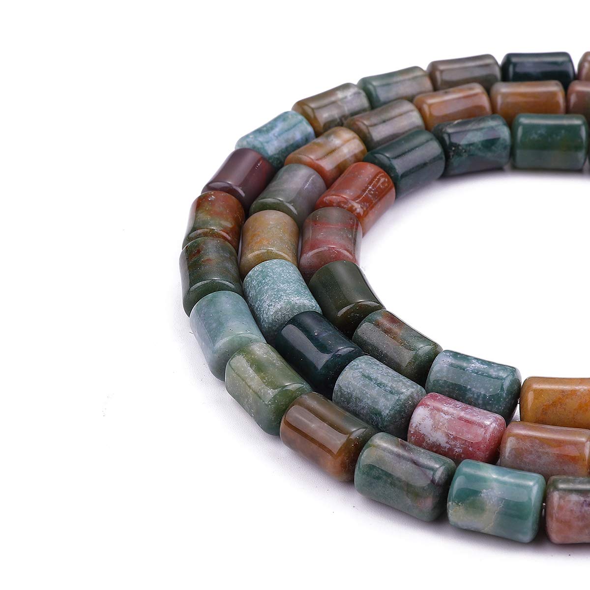 BEADIA Natural Indian Agate Cylinder Stone Loose Semi Gemstone Beads for Jewelry Making 10mmx14mm 38cm