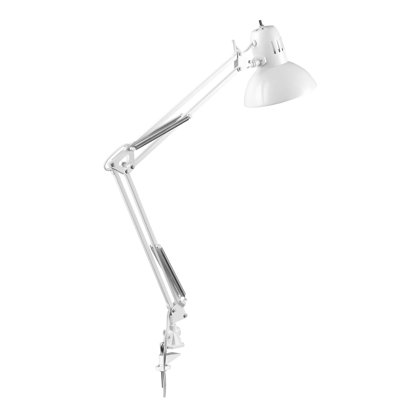 Globe Electric 52847 31.5 Inch Swing Arm Clamp-On White Desk Lamp with Nickel Accents, On/Off Rotary Switch, Book Reading Light, Home Essentials, Office Décor, LED Bulb Compatible
