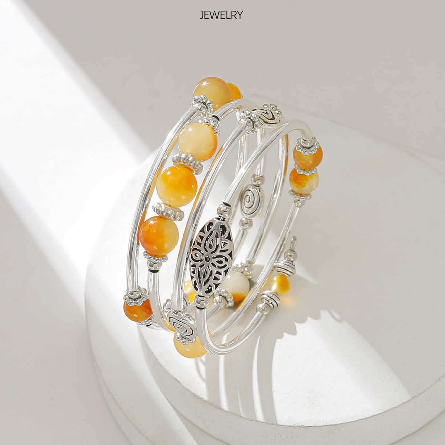 FULU AUTUMN Stackable Beaded Bracelets for Women Boho Wrap Silver Bracelet Layered Fashion Jewelry Gifts for Her(17-Yellow)