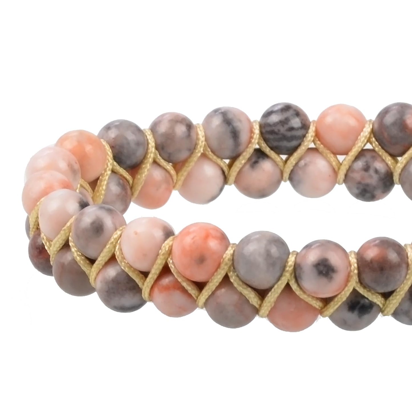 MASSIVE BEADS Double Layer Natural Chakra Healing Power Crystals Macrame Bracelet Yoga Stone Beads Gemstone Meditation Relax Anxiety Bangle for Unisex Women Men (Pink Zebra Jasper, 4mm)