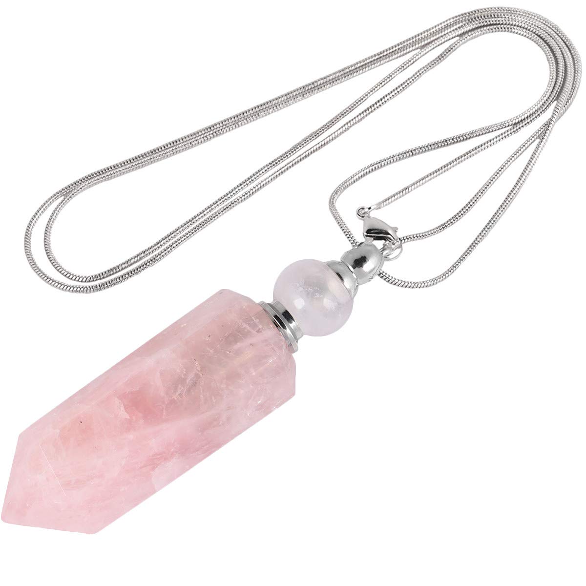 TUMBEELLUWA Essential Oil Diffuser Aromatherapy Stone Pendant Necklace for Unisex,Healing Crystal Point Gemstone Necklace for Women and Men, Rose Quartz Stone