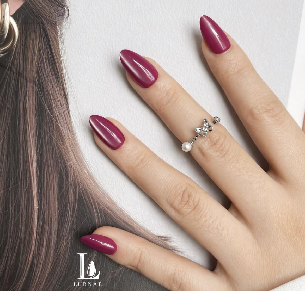 Lubnae - Designed in PARIS. Luxury Collection Press-On Nails – Collection – 30 Reusable Nails with Glue – Almond Short – Salon Quality at Home (Elegant Cat Eye)