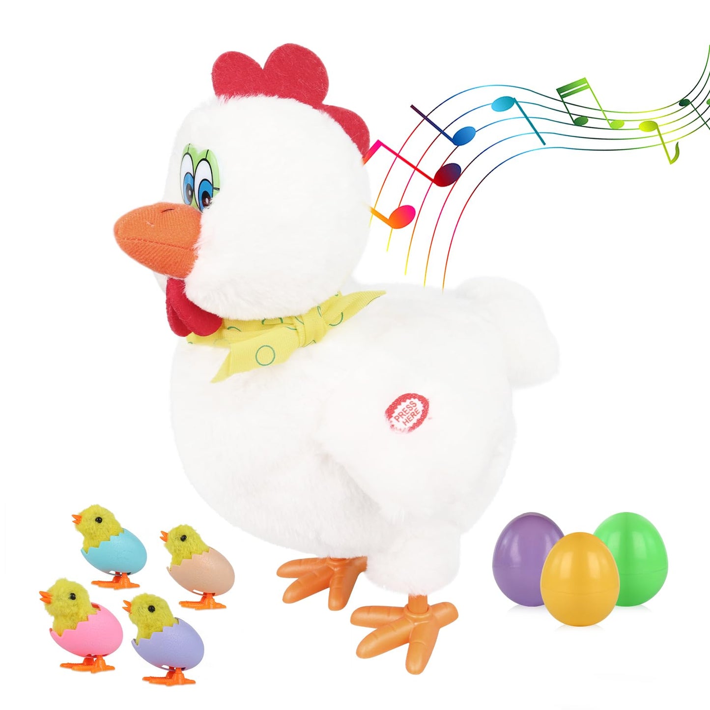 hbbhml Plush Electric Stuffed Laying Egg Chicken Toy Doll with Sound Music Easter for Boys Girls