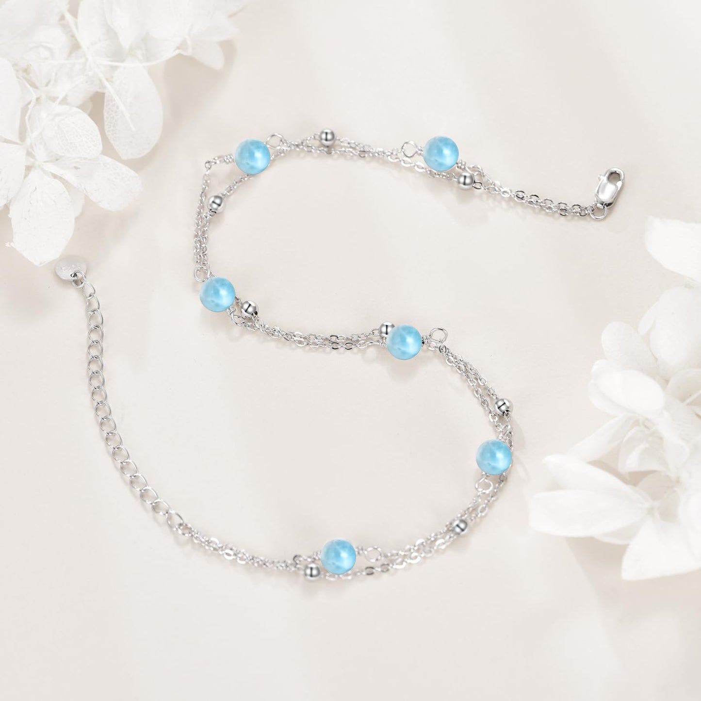 CRMAD Larimar Bracelet for Women Sterling Silver Beach Jewelry Gift for Women (larimar, bracelet 7+2'')