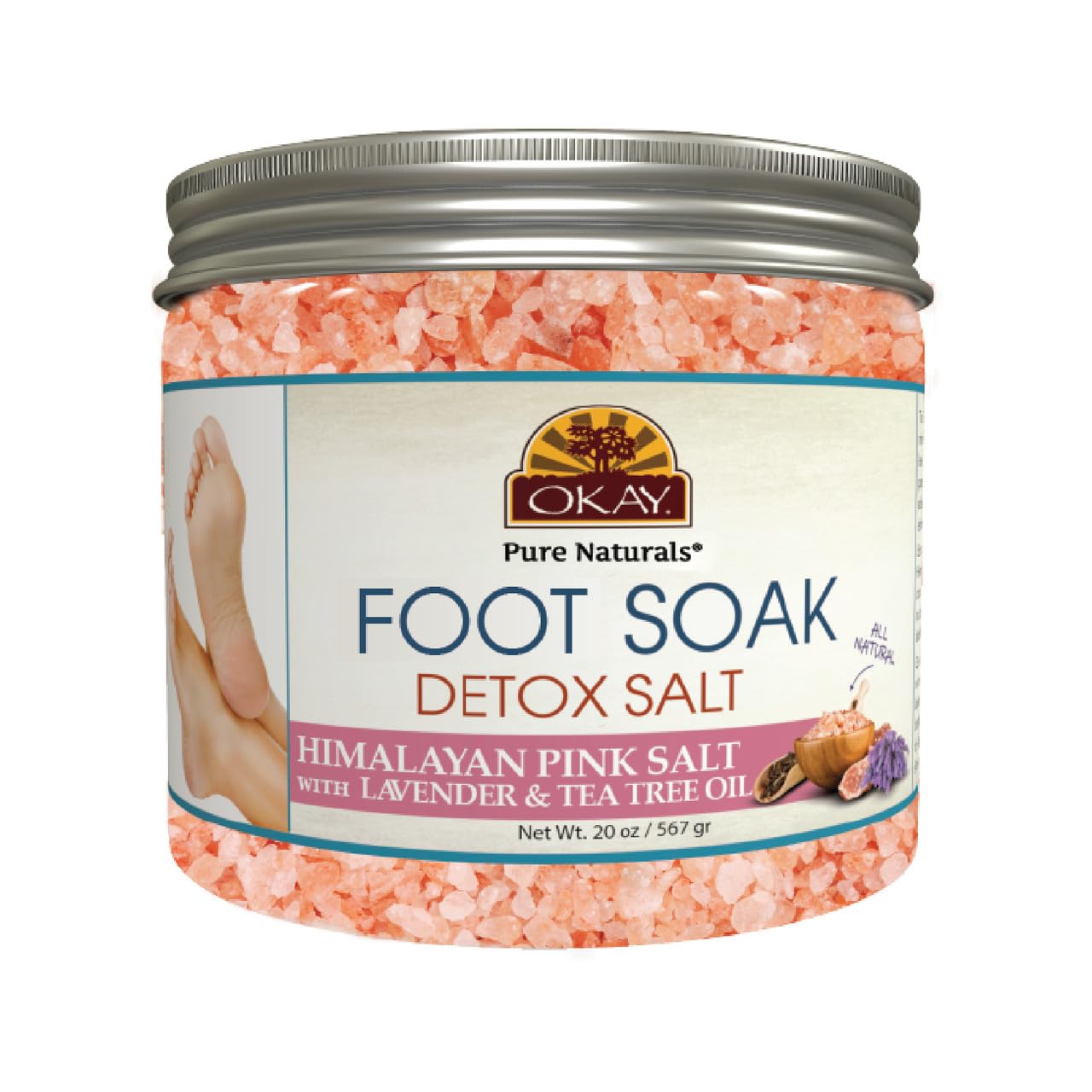 OKAY Foot Soak Detox Salt - Foot Soaking Salts for Dry Cracked Feet with Tea Tree Oil and Lavender Oil, Foot Bath, Pedicure Soak, Great for Men and Women, Athletes - 20 oz (Pack of 1)
