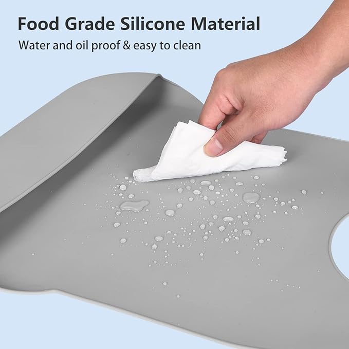 Adult Bibs for Eating - Silicone Bibs for Men, Women Elderly - Washable Adult Bib with Crumb Catcher (Gray)