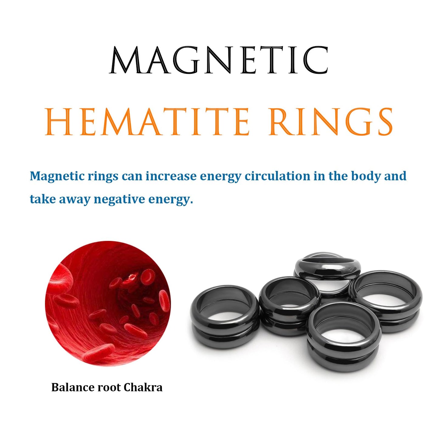 Morchic 10Pcs Pack Magnetic Hematite Stone Rings for Women & Men, Unisex Plain Band Set (6mm Width) - Mixed Sizes 6-12, Chakra Balancing, Polished Gemstone, Gift Ready