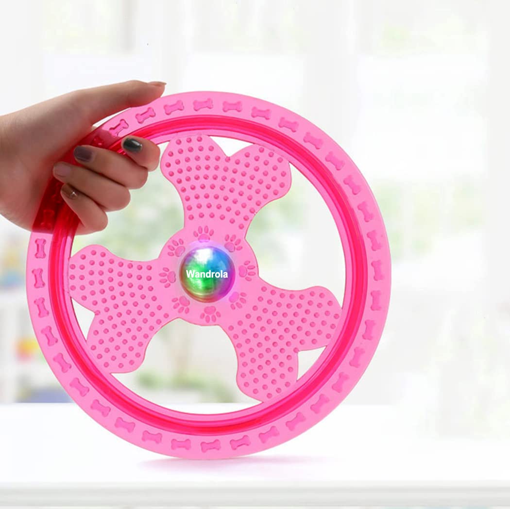 Wandrola Flying Disc Dog Sport Toy with Flashing LED Lights, Light Up Pet Disk for Ultimate Night Time Play, Blue