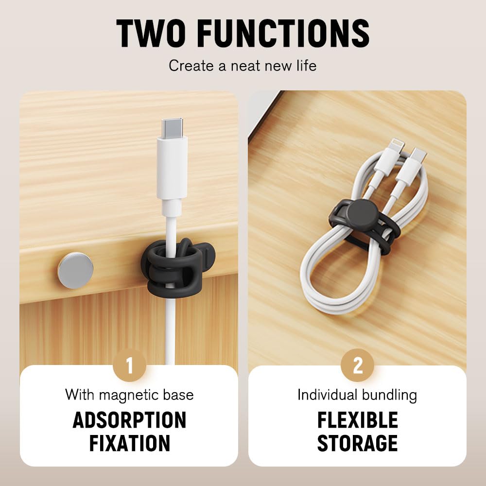 Muxou Silicone Cable Ties, Magnetic Data Cable Organizers Reusable Cable Ties Wire Organizer Adjustable Fastening Cable Straps Magnetic Silicone Cable Straps Cord Organizer for Bundling Earphone