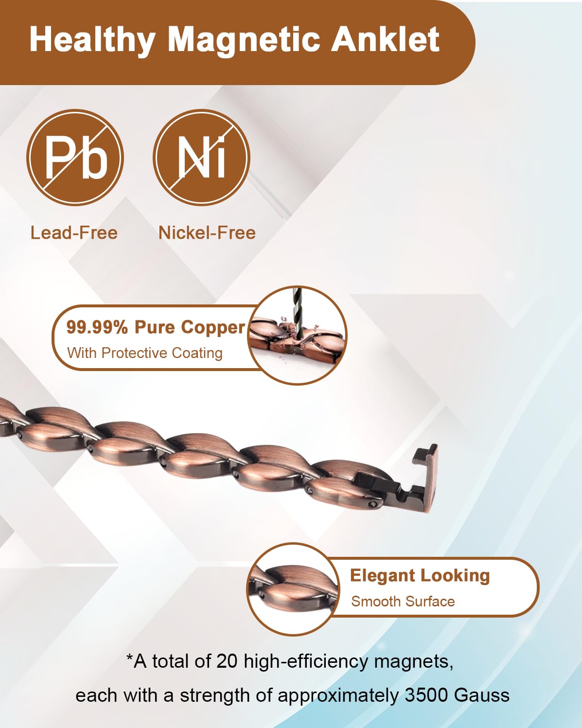 MagVIVACE Pure Copper Anklet for Women, Magnetic Ankle Bracelet with Magnet (Type C -2pcs)