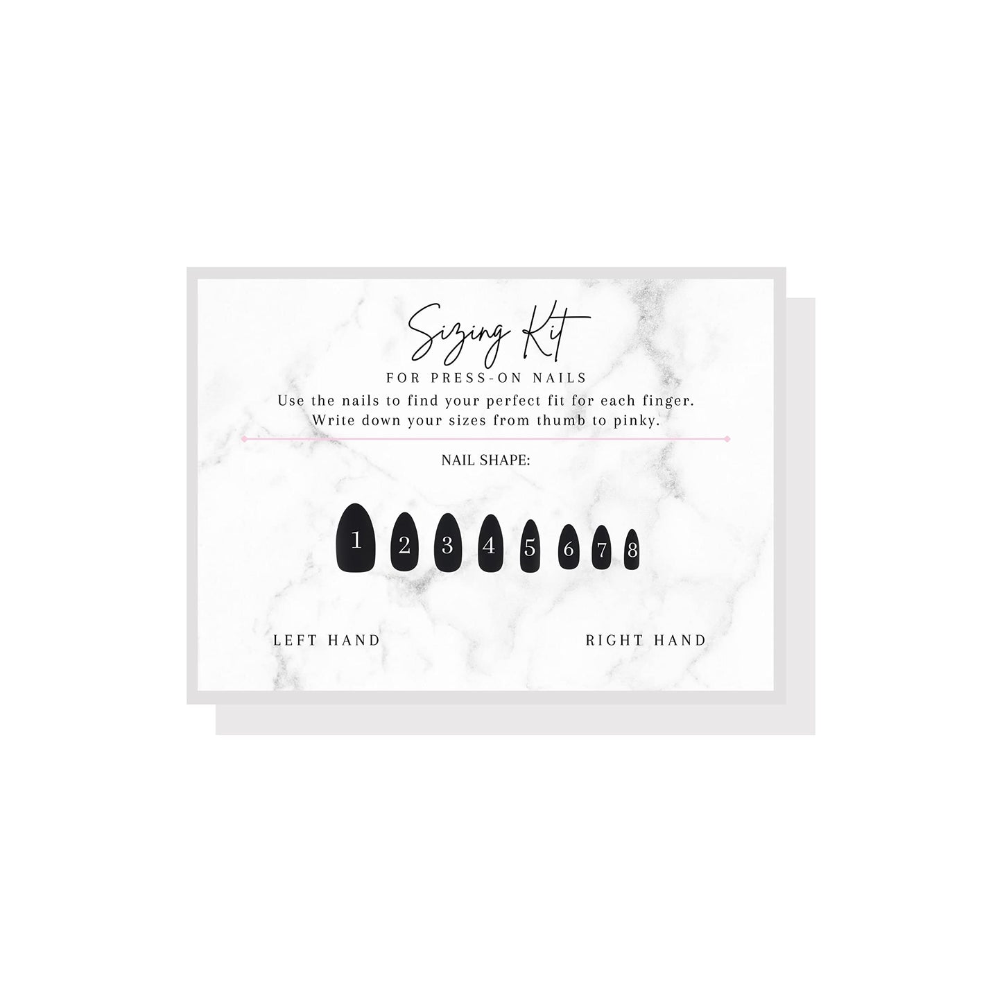 Lashicorn Press On Nail Sizing Card | 30 Pack | 5x7 inch Large Postcard |Press-On Nail Supplies | Press-On Nail Kit | Sizing Guide for Press-On Nails | Marble Design