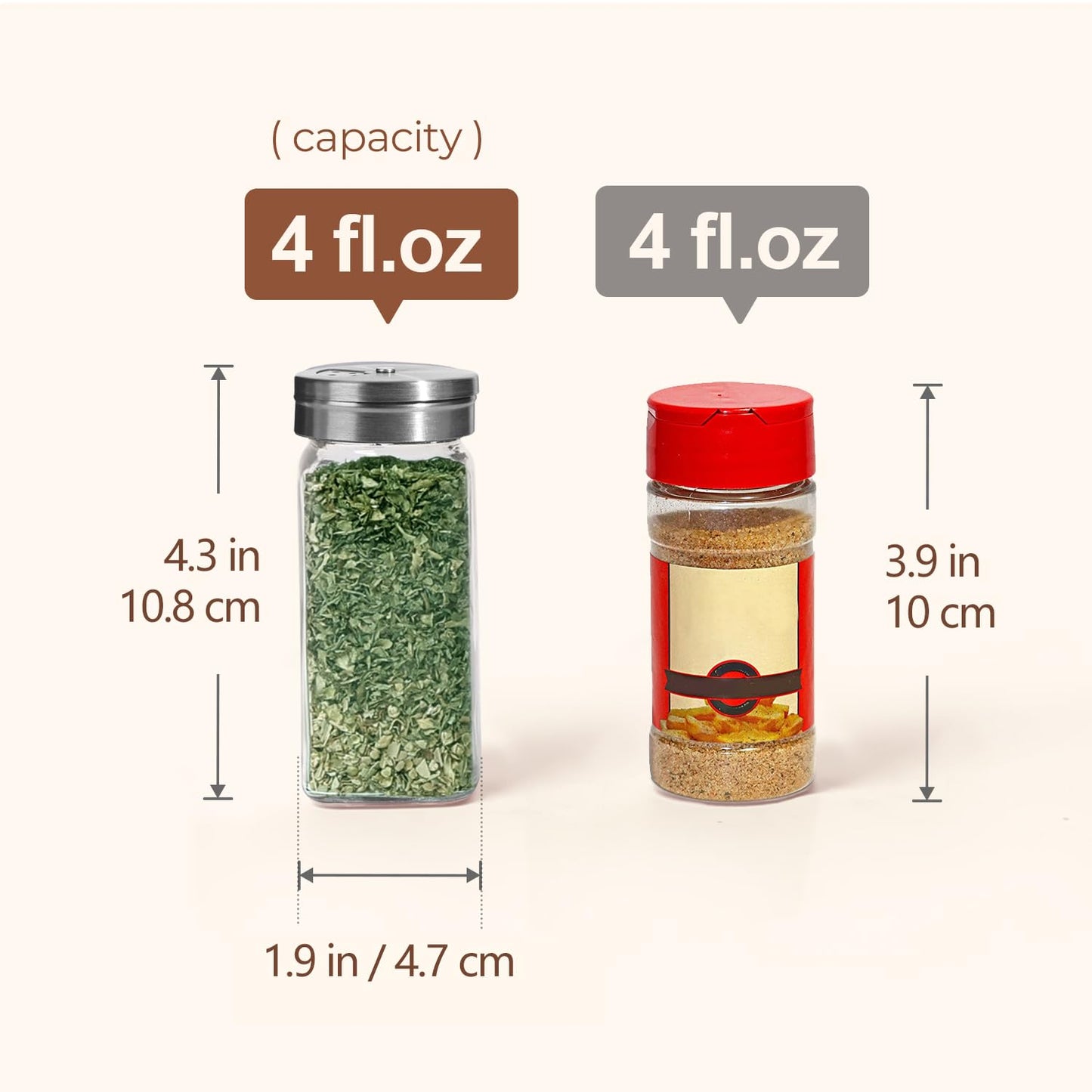 ComSaf Spice Jars with Shaker lids Adjustable, 4oz 24PCS，45 Labels, Comdiment Jars Set, Empty Spice Containers and Square Ingredient Bottles for Kitchen and Seasoning, Bulk Salt and Pepper Shaker Set