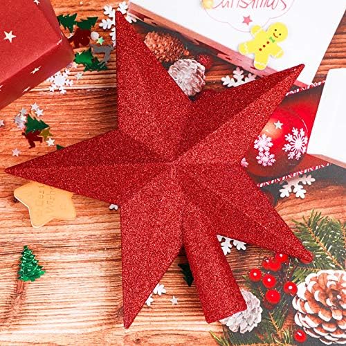 URATOT Glittered Christmas Star Tree Topper Christmas Decorative Holiday Treetop Shatterproof Star Ornament for Holiday Christmas Tree Decoration, Red, 4 Inch