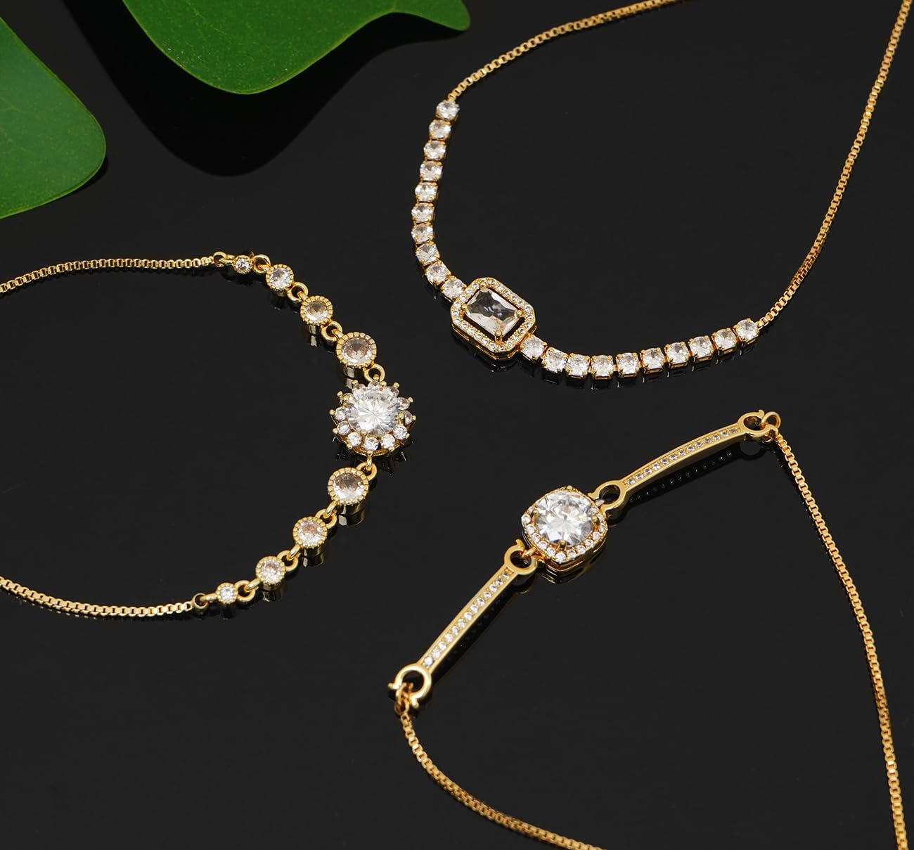 Wovanoo Tennis Bracelet for Women Cubic Zirconia Bracelets Adjustable Slider Bracelets Gold 03