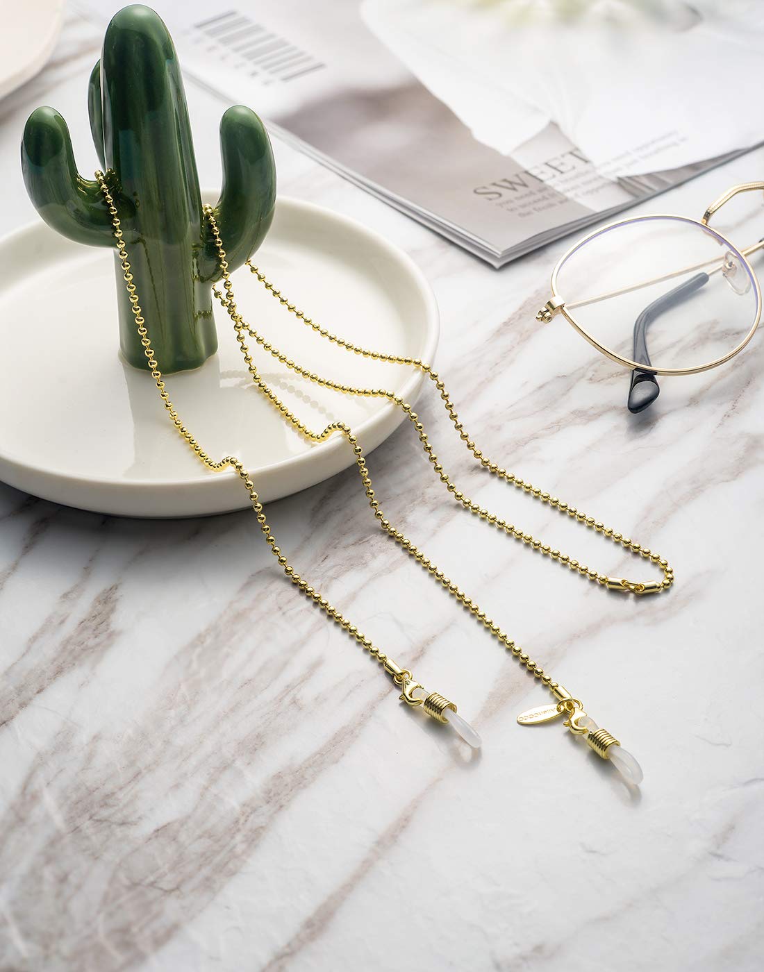 AllenCOCO 14 K Gold Plated Faceted Beads Eyeglass Chains for Women Sunglass Retainer Strap Eyewear Retainer Eyeglass Strap Holder
