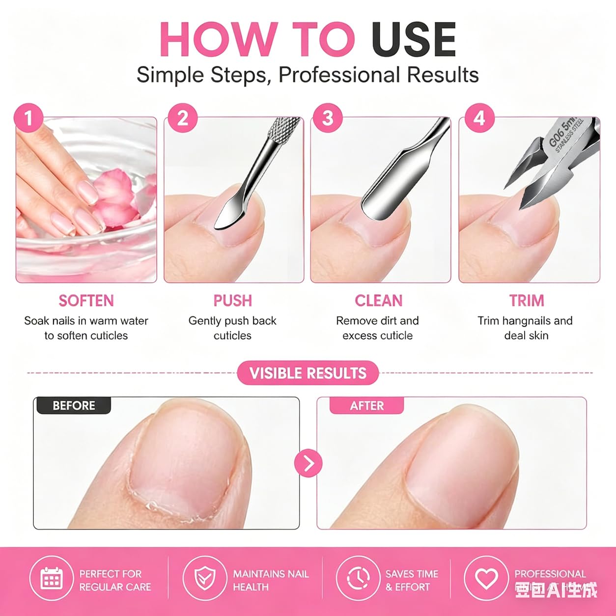 Professional Cuticle Trimmer Set – Includes Cuticle Nippers & Pusher, Stainless Steel Nippers for Manicure Pedicure, Nail Cuticle Clippers for Fingernails & Toenails, Perfect for Salon & Home Use