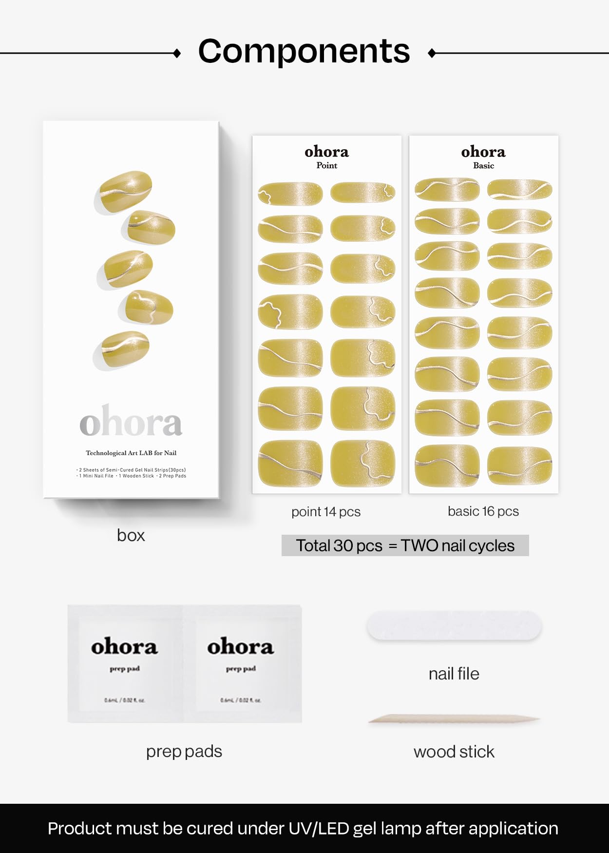 ohora Semi Cured Gel Nail Strips (N Mustard Ray) - Works with Any Nail Lamps, Salon-Quality, Long Lasting, Easy to Apply & Remove
