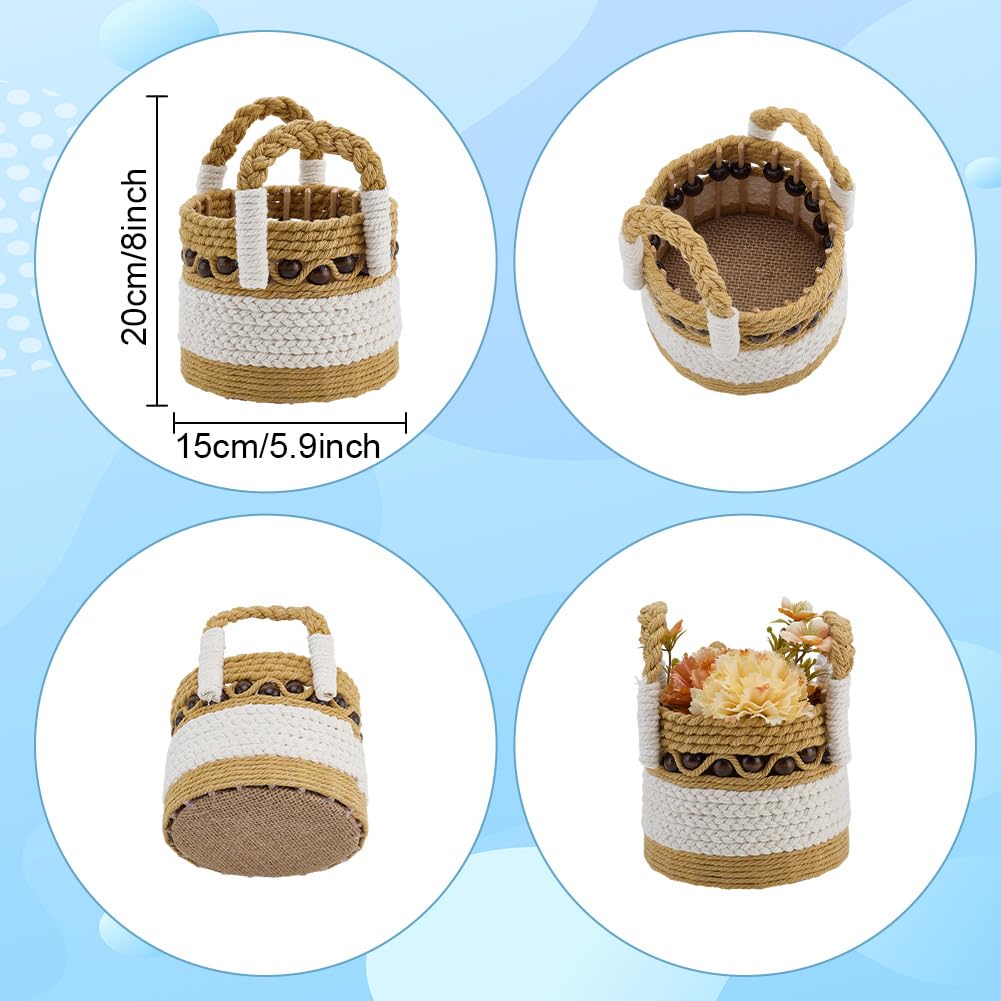 FREEBLOSS Macrame Woven Basket kit DIY Macrame Kit for Beginners with Instruction Wooden Beads Basket Weaving Craft Supplies Baskets Weaving Project for Holiday Activities