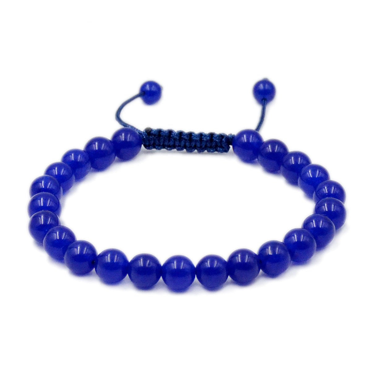 AD Beads Natural 8mm Gemstone Bracelets Healing Power Crystal Macrame Adjustable 7-9 Inch (Blue Jade)