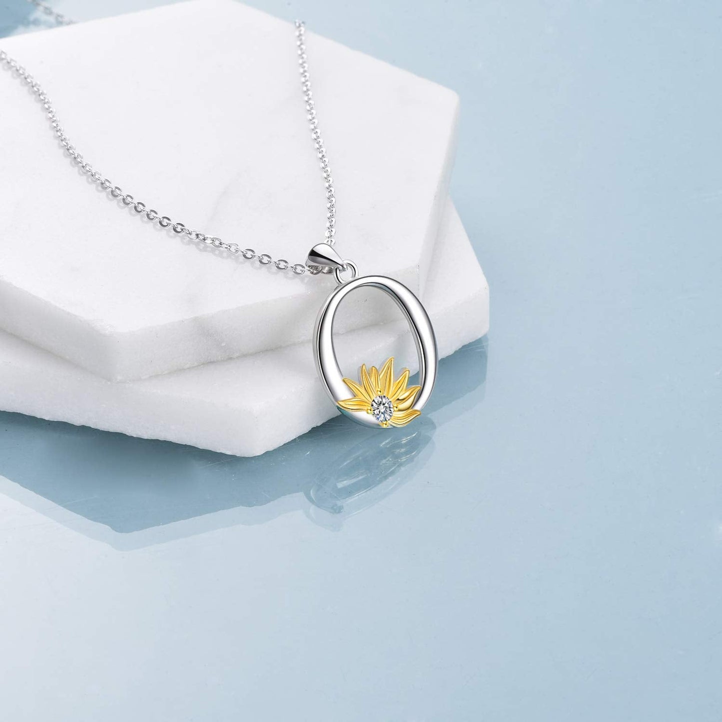 POPLYKE Sterling Silver Initial Alphabet O Letter Script Name Pendant Chain Necklace for Women for (Sunflower O)
