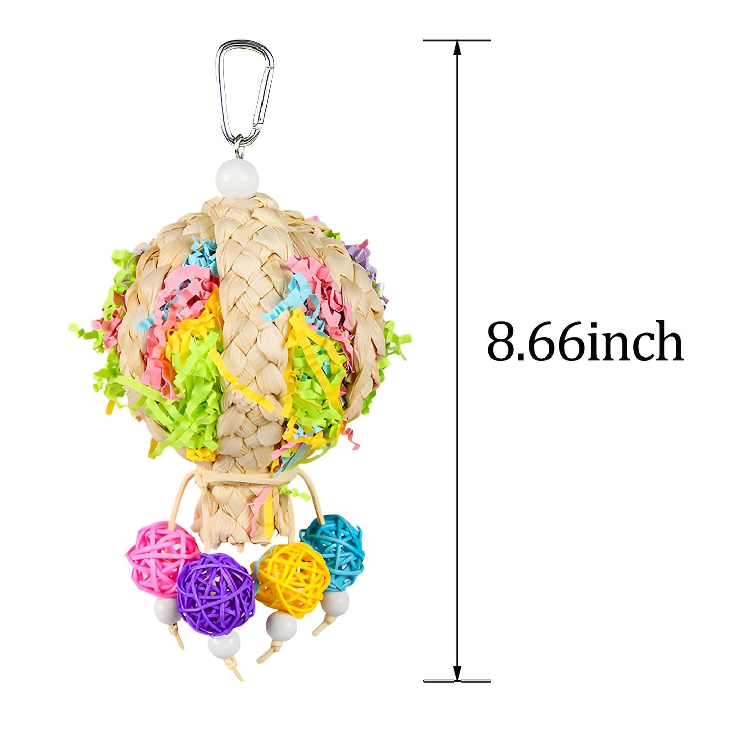 2 Pack Natural Hot Air Balloon Bird Toy, Hand-Woven Parrot Foraging & Chew Toy with Colorful Rattan Balls, Boredom Relief for Small to Medium Parakeets, Cockatiels, Conures