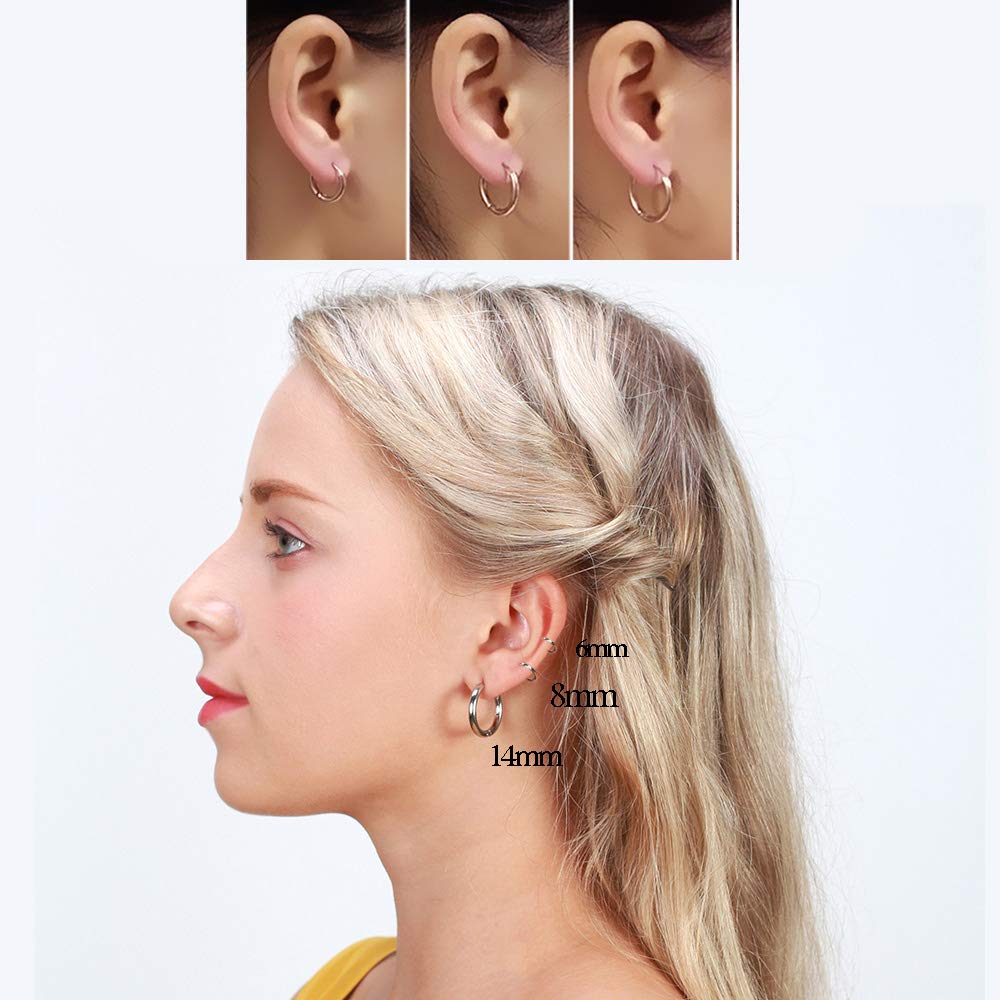 316L Surgical Stainless Steel Huggie Hoop Earrings 8mm Hypoallergenic Earrings Hoop Cartilage Helix Lobes Hinged Sleeper Earrings For Men Women(Gold+Silver+Blue+Rainbow(8Pcs))