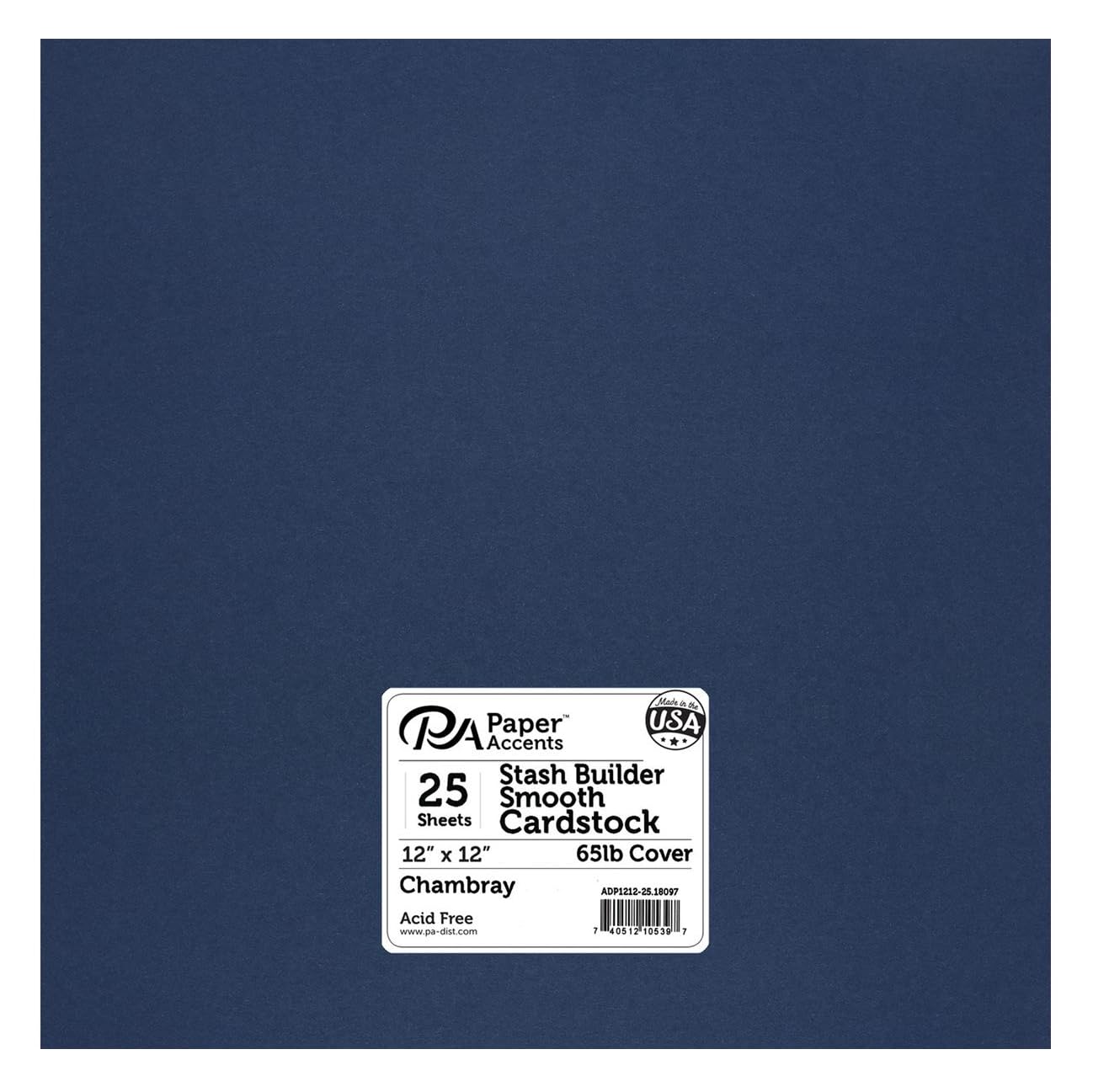 PA Paper Accents Stash Builder Cardstock 12" x 12" Chambray, 65lb colored cardstock paper for card making, scrapbooking, printing, quilling and crafts, 25 box