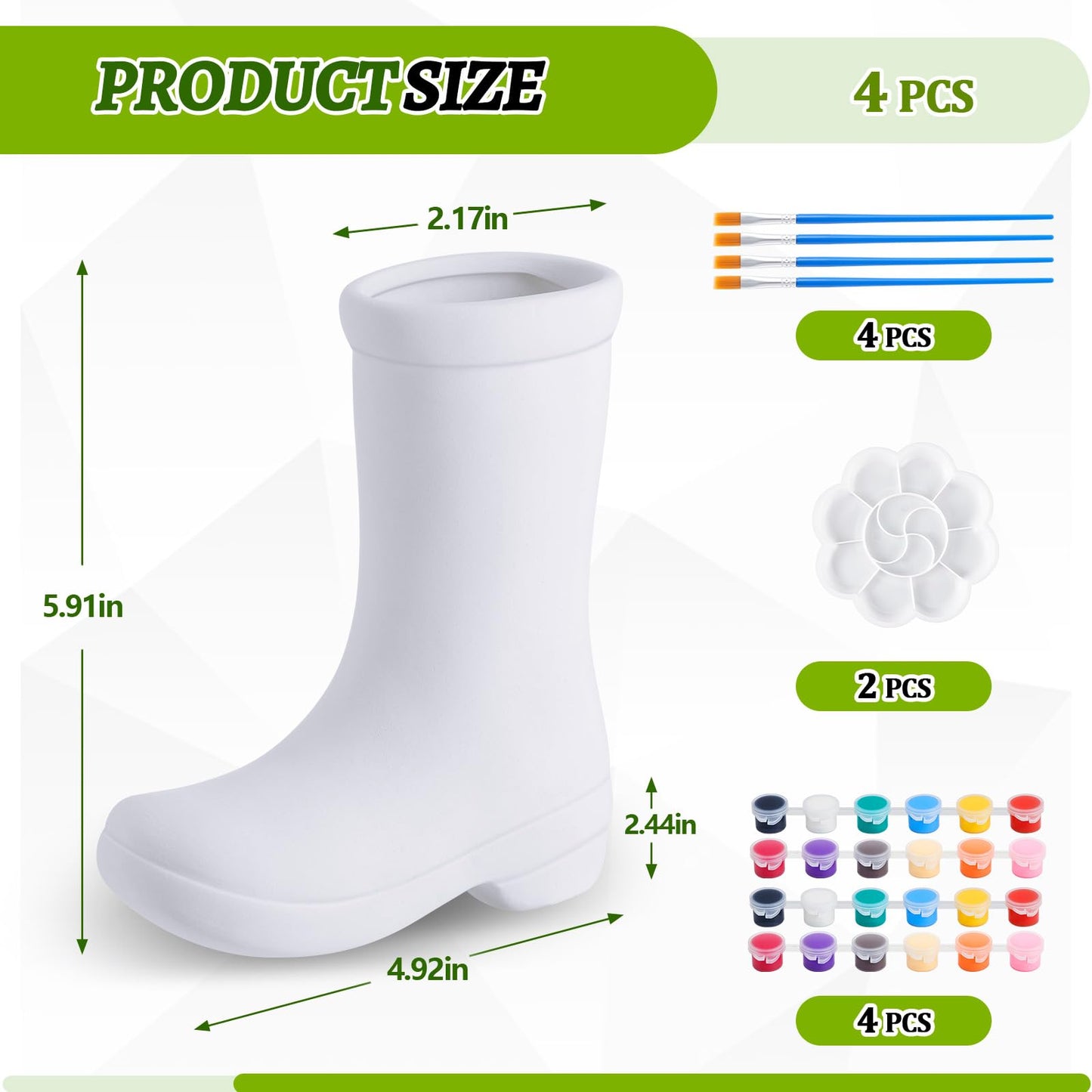 Yerliker 4 Pcs Mini Spring Boot Vase 5.91'' Tall DIY Boot Ceramic Planter White Finish Flower Vase Centerpieces with Palette Paintbrush Pigment for Indoor Outdoor Home Room Office Decor