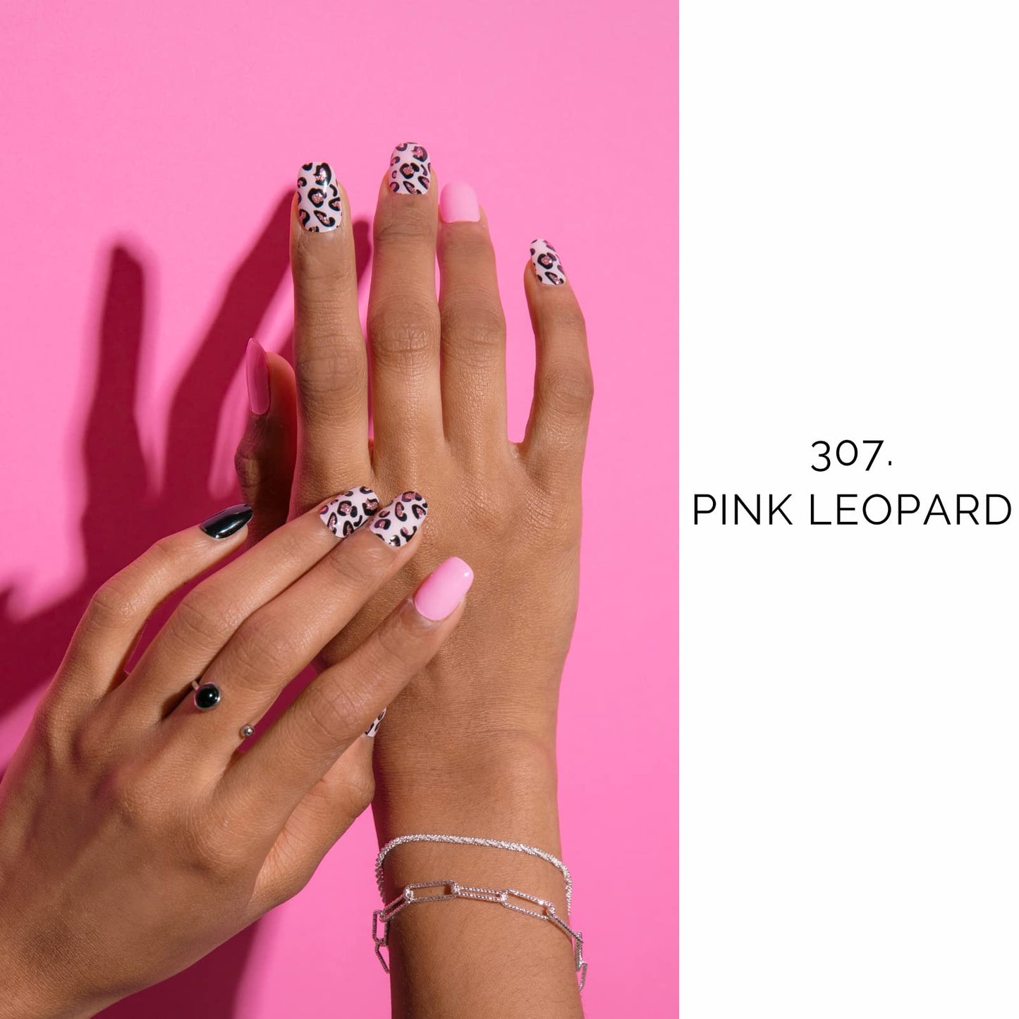 NAILOG Semi Cured Gel Nail Strips (20 Extra Long Polish Stickers/Wraps) │ Glossy & Long Lasting Soft Gel Finishing │Pink Leopard