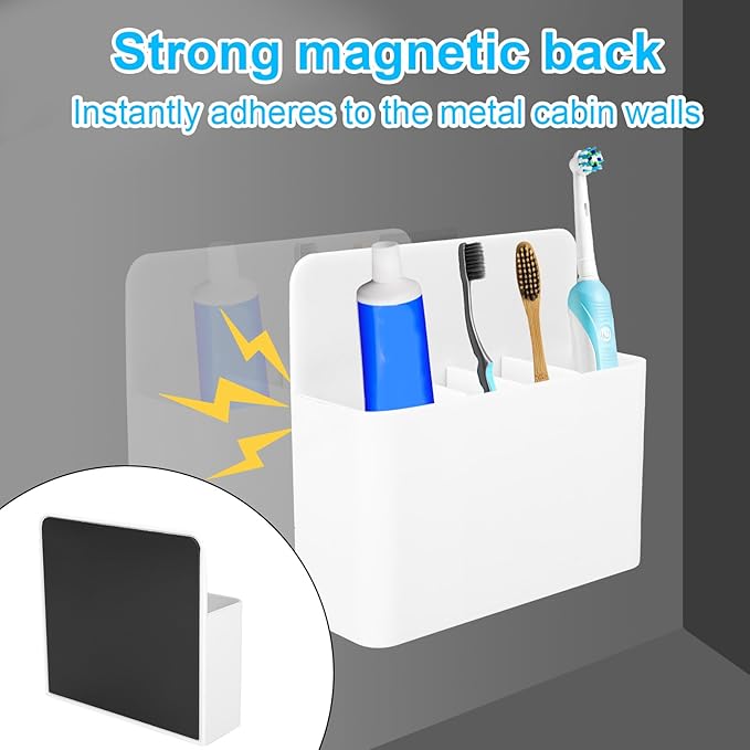 Magnetic Toothbrush Holder with Spacers, Plastic Wall-Mounted Bathroom Organizer Portable Cruise Essentials for Alaska & Caribbean Cruise Stateroom (White)