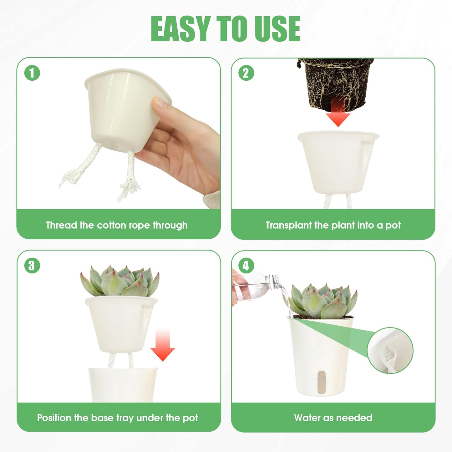 Canumer 35 Pcs 3-Inch Self Watering Pots for Indoor Plants, Plastic Planters with Water Level Indicator & Vent Holes, Ideal for Succulents, Herbs, and Flowers
