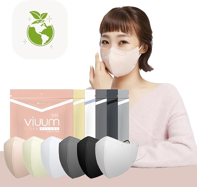 HOMSSEM [25pcs] VIUUM Deluxe Korean Face Color Mask– Soft and Durable Korea Face Mask for Adults –2D 4-Layer Filter 6Color (Pink beige-Large)
