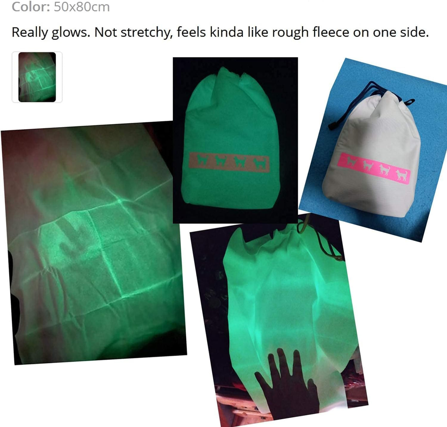 Glow in The Dark Fabric, Soft Fleece and Canvas Polyester Fabric Sheet for DIY Craft Supplies, Glow Material for Clothes, Hats, Garments and Multiple Usage (20" x 31")
