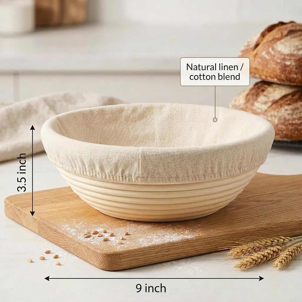 Saint Germain Bakery Premium Round Bread Banneton Basket with Liner (Set of 2 9" Round Baskets)