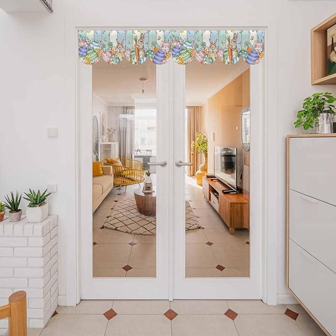 Easter Banner 4Pcs Indoor Outdoor Hanging Banner Flag Spring Rabbit Eucalyptus Leaves Eggs Wooden Sign for Fireplace Mantel Decorative Bunting Garland Valance for Shop Door Mantle Decor 9.8"x15.8"