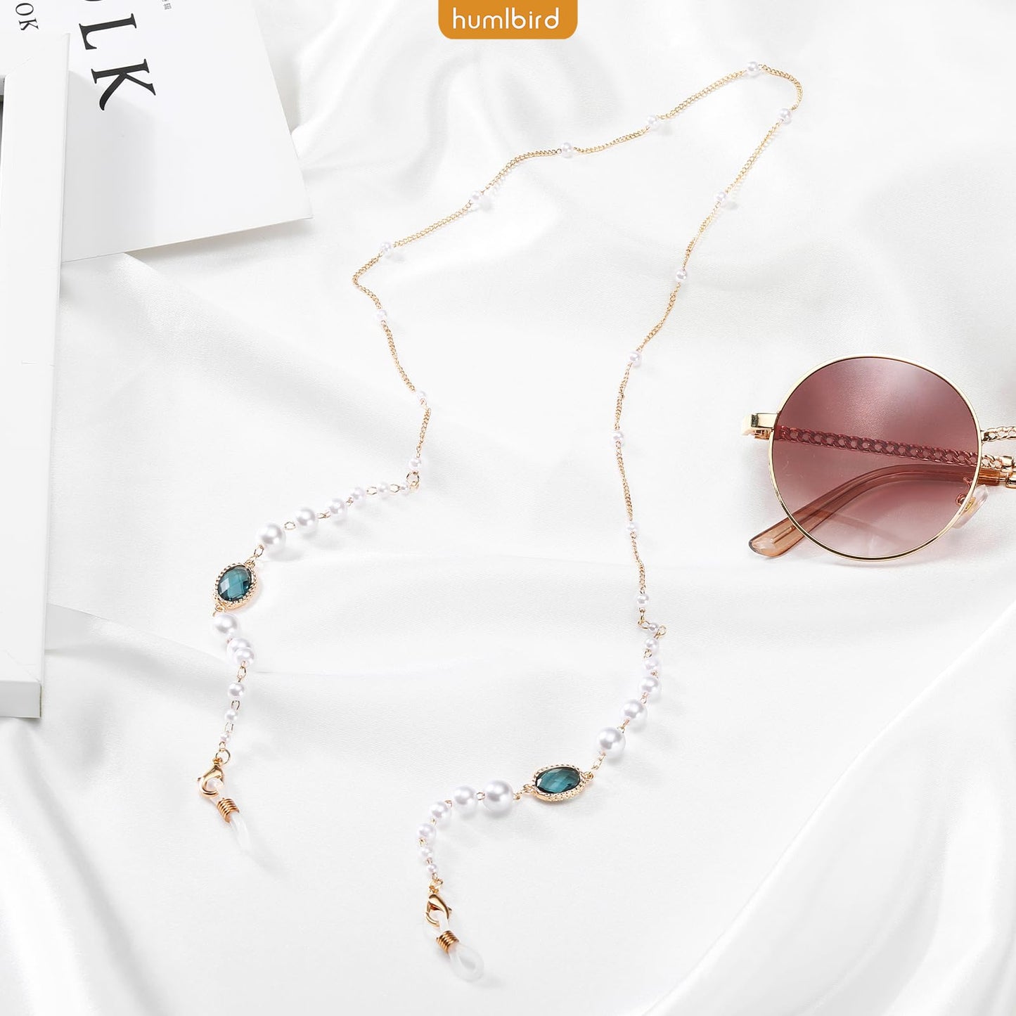 humlbird Glasses Chain Mask Lanyard Eyeglasses Chain Healing Crystal Beaded Sunglasses Chains with Pearl for Women