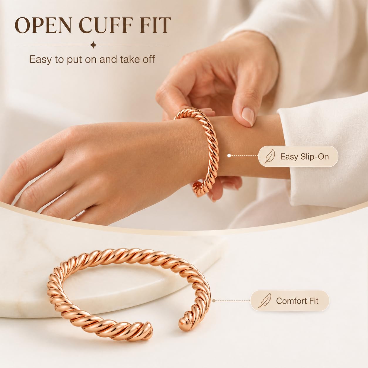 LIU JUN Copper Tensor Bracelet, Pure Copper Tensor Ring Bracelets Solid Twisted Handmade Bangle For Women Men Health Jewelry Gifts (Tensor-1pcs)