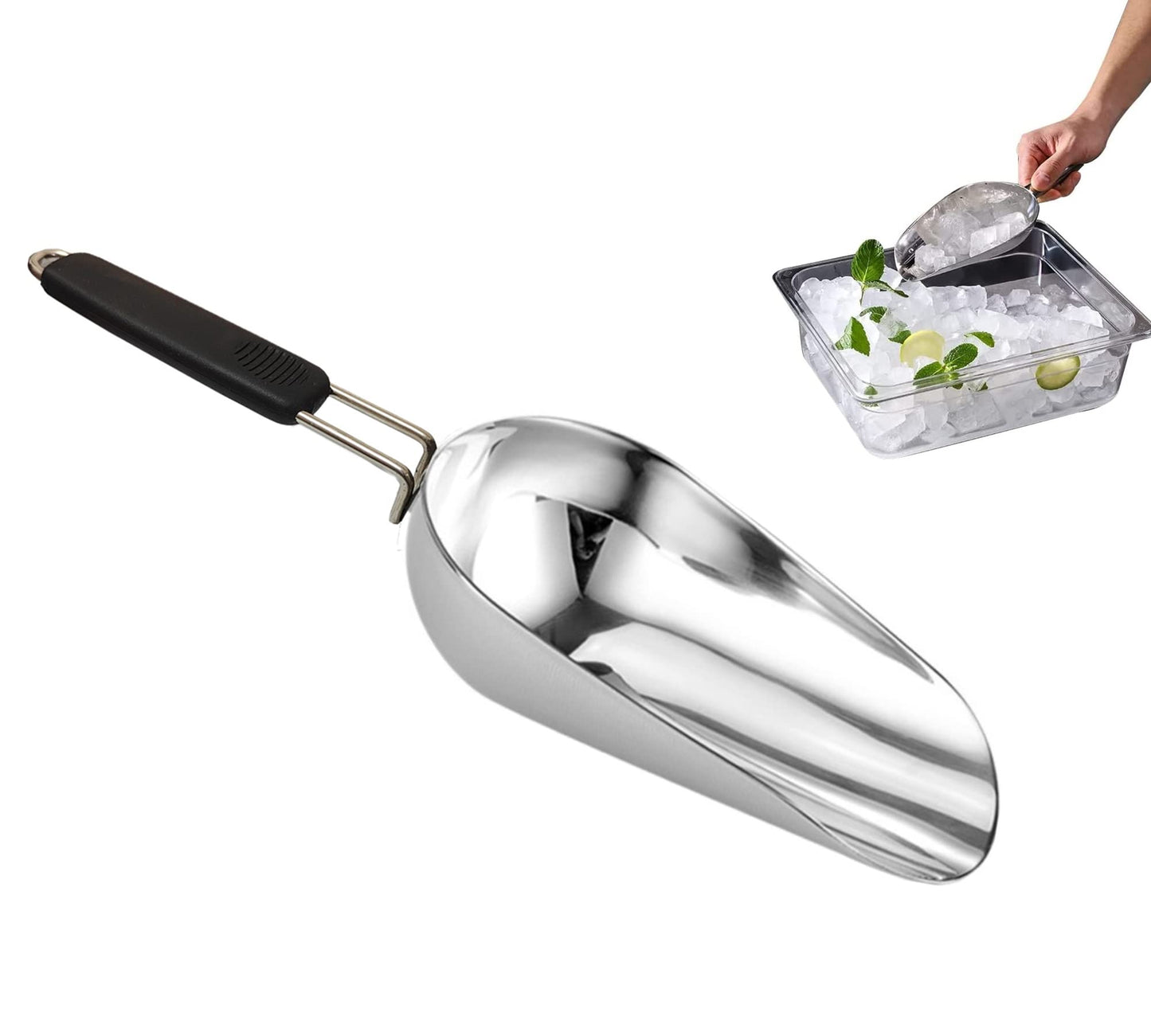 Stainless Steel 6 Ounce Ice Scoop With Good Grip Handle - Kitchen, Freezer, Dog Food, Popcorn Scoop - Dishwasher Safe