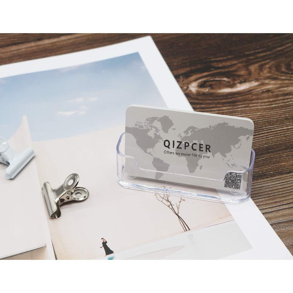 Qizpcer 16 Pack Clear Desktop Business Card Holder Display, Plastic Business Card Stand for Office