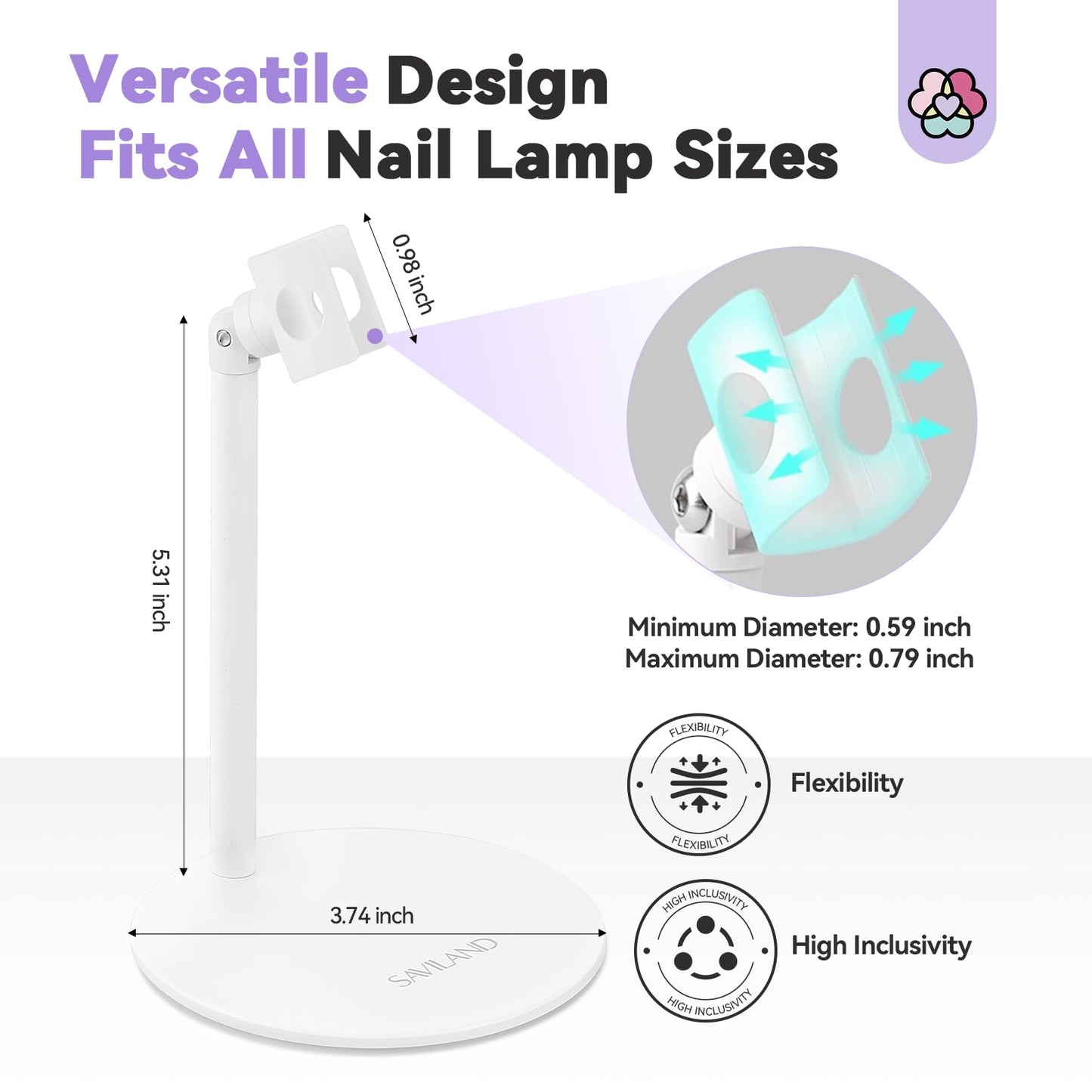 SAVILAND U V Nail Lamp Stand: Sturdy Only U V Light Stand for Gel Nails Polish 360° Adjustable Magnetic Nail Stand for Press On Nails Display Strong Magnet Fake Nail Holder