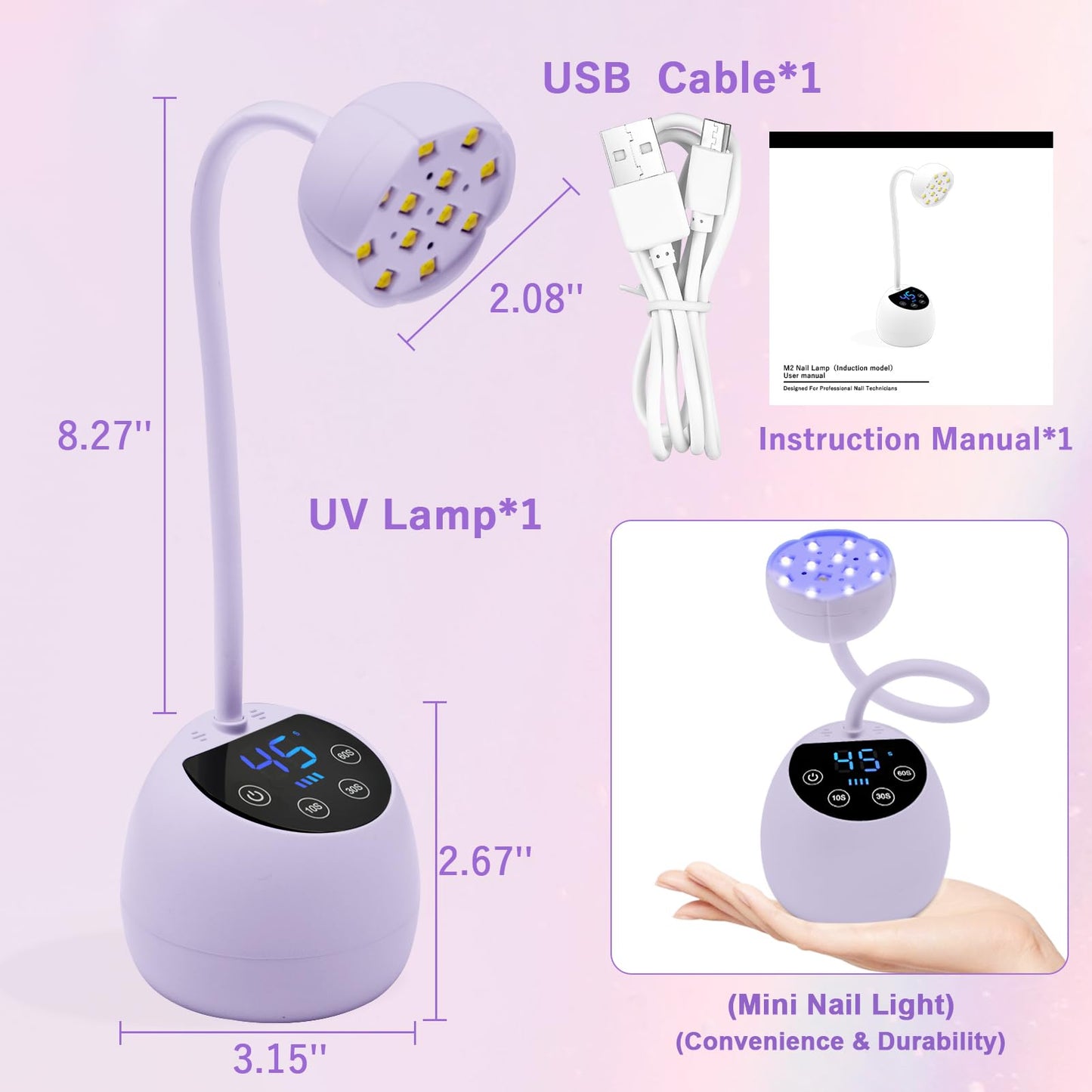 CGBE UV Nail Lamp, Cordless Gooseneck Gel x Lamp, 36W Mini Flash Cure Light, Portable USB LED Nail Light with 4 Timers & Auto Sensor for Salon Home DIY Use, Purple