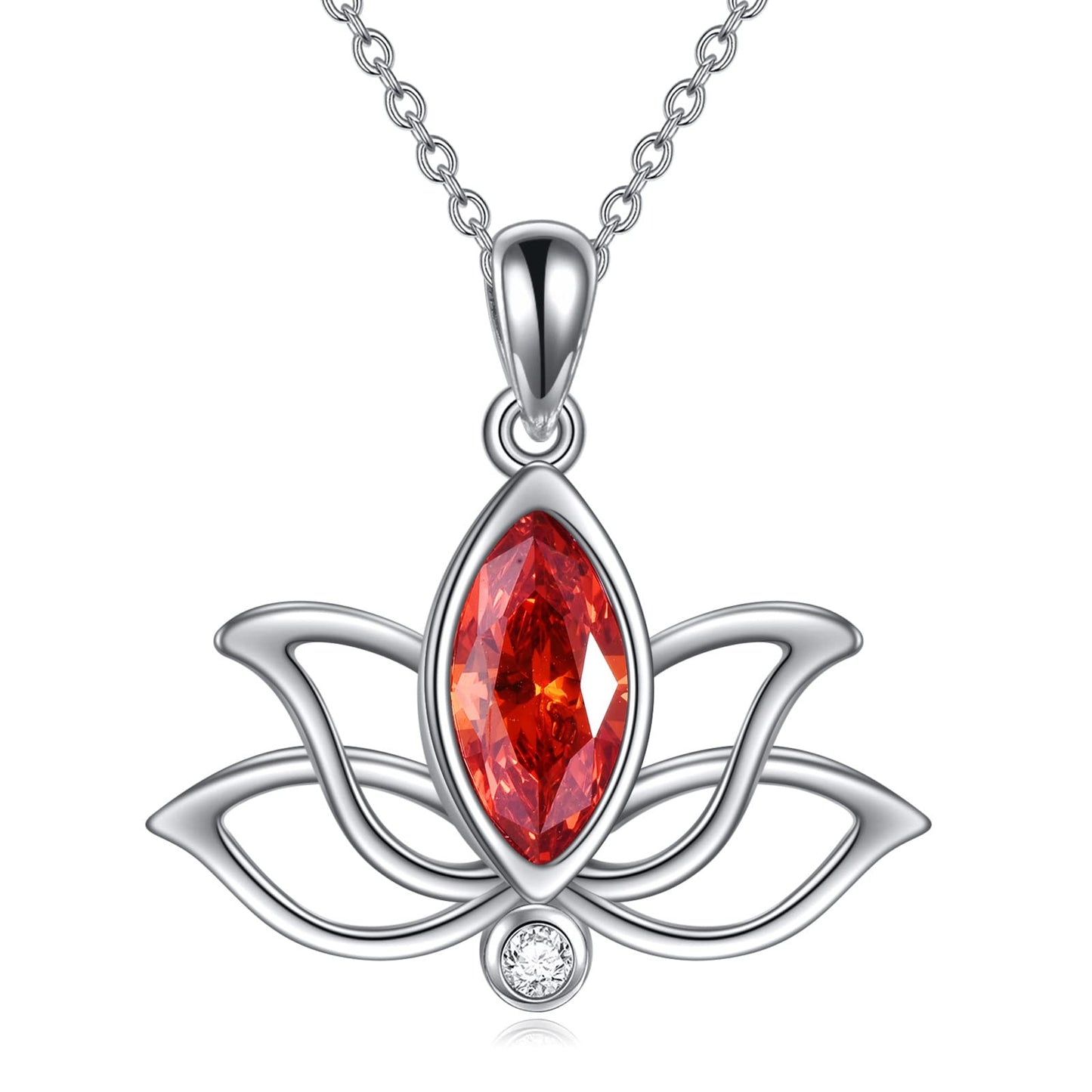 YFN Lotus Necklace Sterling Silver July Birthstone Pendant Created Ruby Jewelry Gifts for Women (Jul)