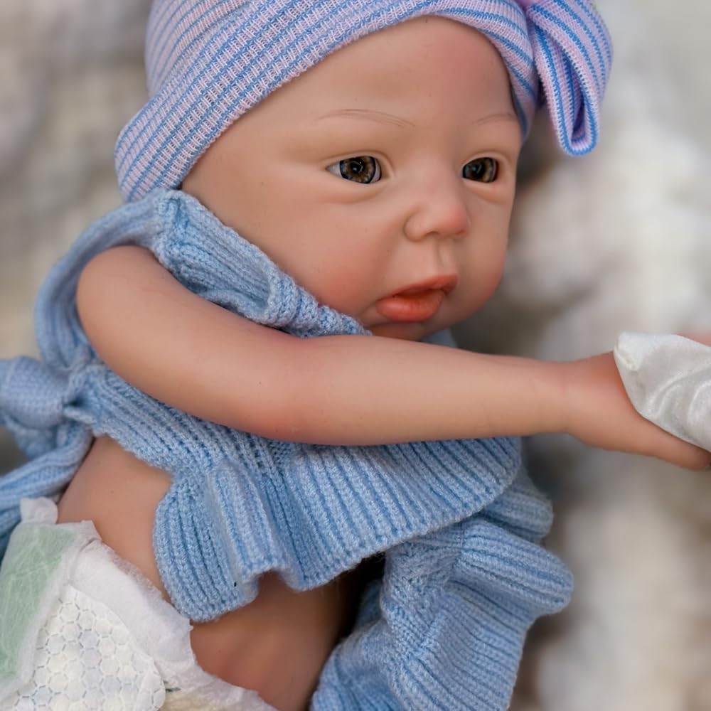 Abenduot 18inch 6.2lbs Full Body Soft Solid Silicone Baby Dolls Can Open Mouth Lifelike Handmade Painted Newborn Girl Doll Anatomically Correct