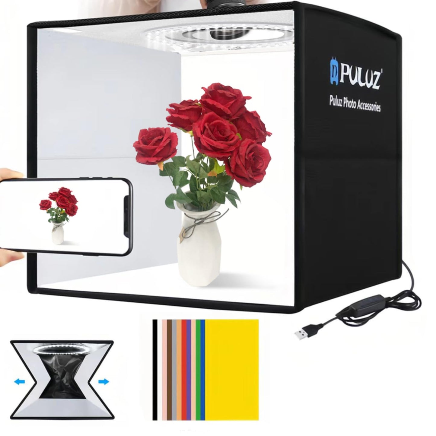 2026 Upgraded Photo Studio Light Box Photography, 10"x10" Professional Foldable Dimmable Shooting Tent Kit with CRI >95 102pcs LED Lights & 6 Kinds of Double-Sided Color Backdrops for Mini Products