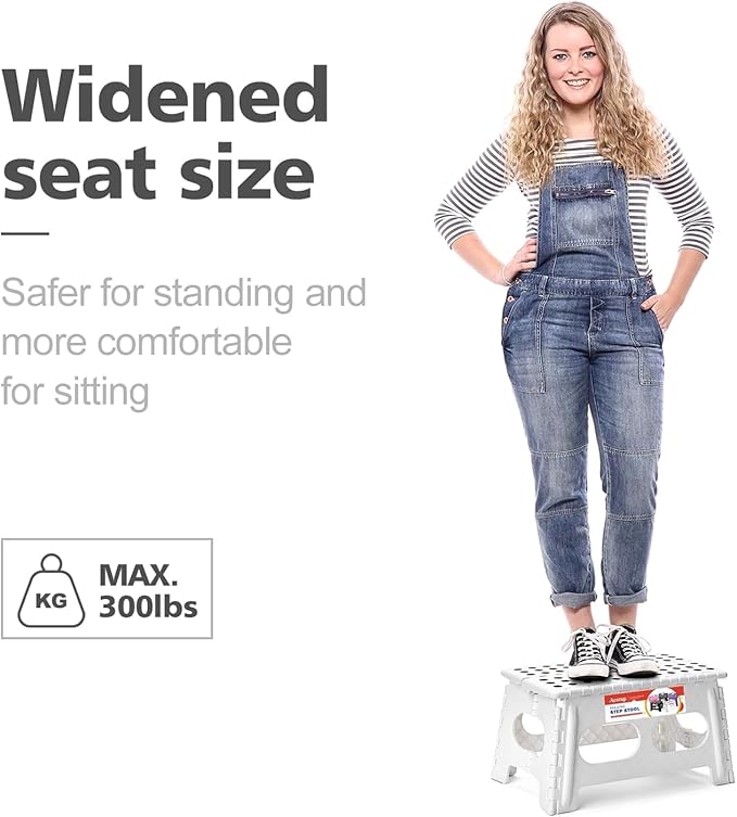 ACSTEP Folding Step Stool 9 Inch,15-Inch Extra Wide Heavy Duty Stepping Stool More Safe and Comfortable Non Slip Foldable Step Stool for Kids and Adults White, 10 Pack
