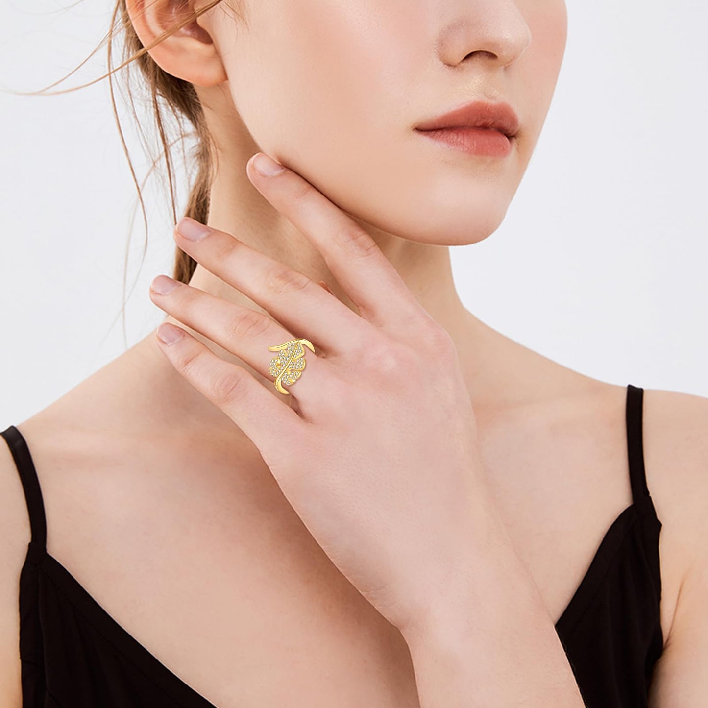 POPLYKE Tropical Monstera Leaf Ring Sterling Silver Boho Adjustable Open Ring Spoon Ring Vintage Thumb Rings for Women